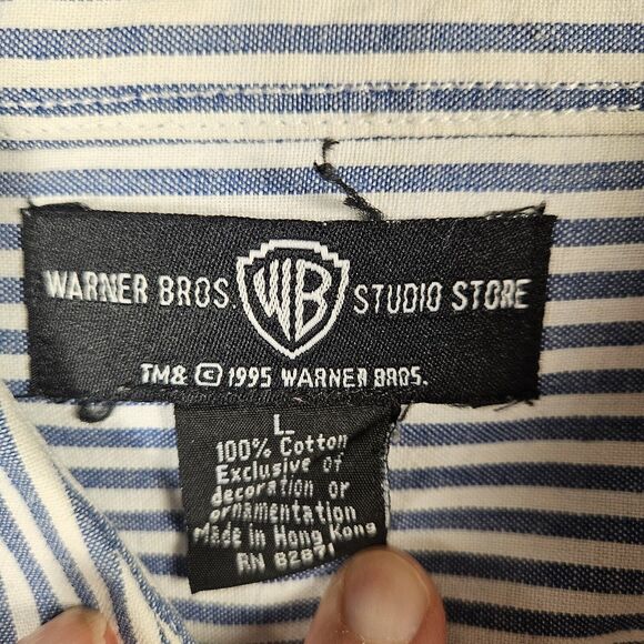 Looney Tunes Pinstripe L/S Button Up Shirt Size L Vintage 1995 Warner Brothers - Picture 4 of 6